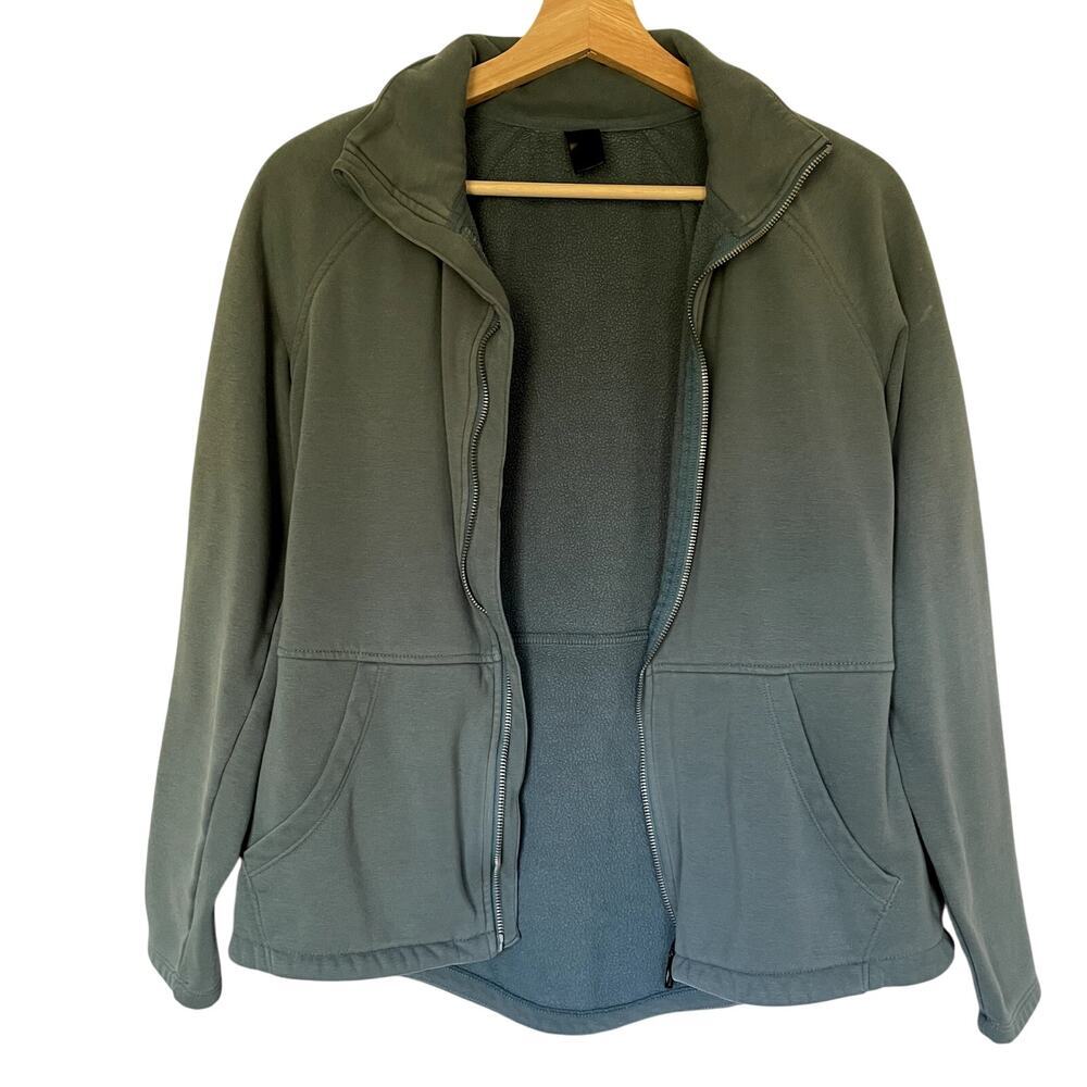 Sketchers full zip fleece lined sweater green pockets women's size small casual